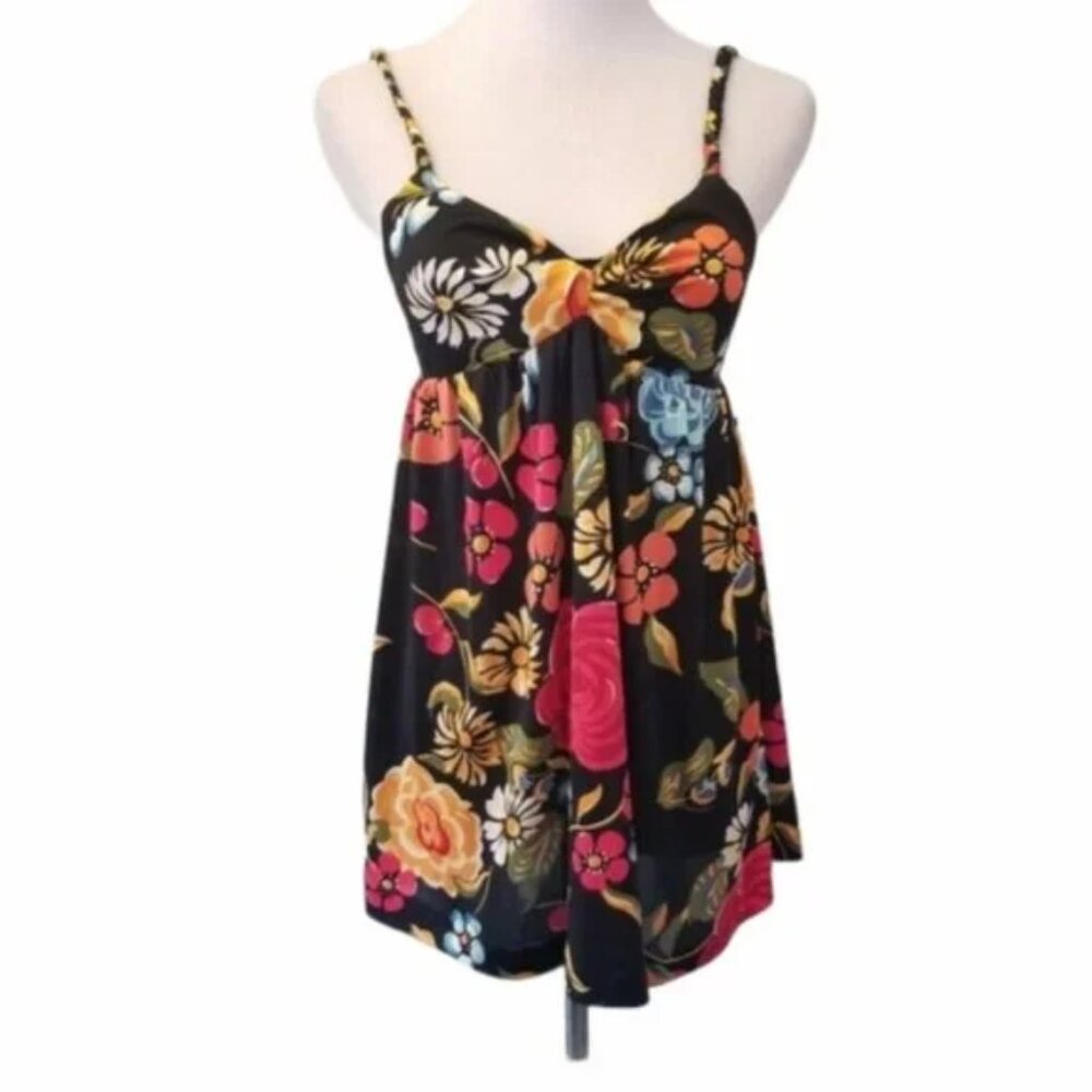 Nieves Lavi floral beaded straps SILK tank top women's size 2 (23)